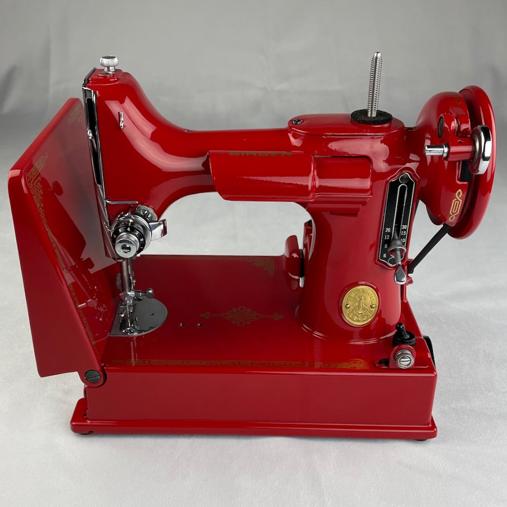 1946 Singer Red 221 Featherweight Sewing Machine for Sale.