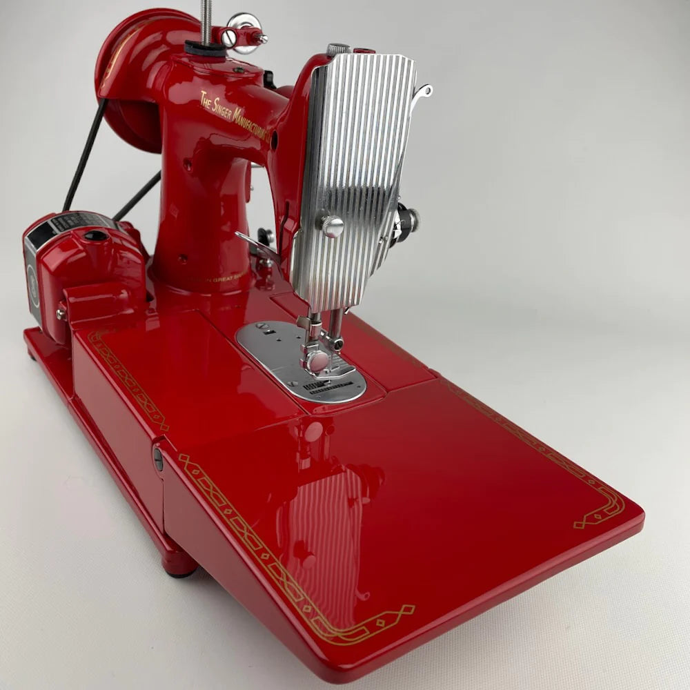 1955 Singer 222K Restored in Torch Red for Sale.